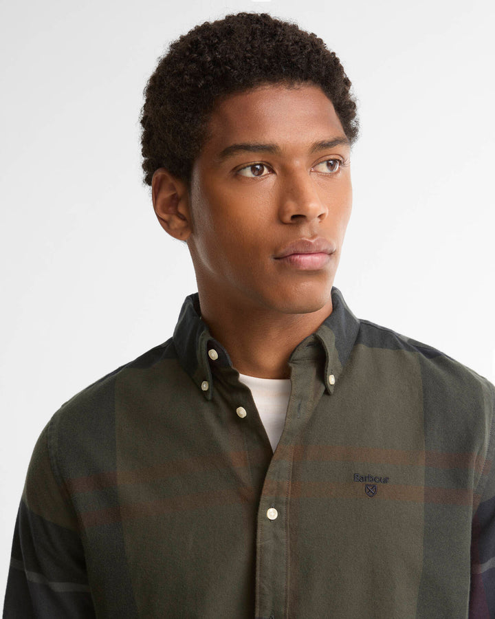 BARBOUR - Chemise Iceloch Ajustée en Coton Brossé à Carreaux Vert Tartan Foncé - Lothaire