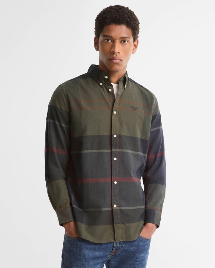 BARBOUR - Chemise Iceloch Ajustée en Coton Brossé à Carreaux Vert Tartan Foncé - Lothaire