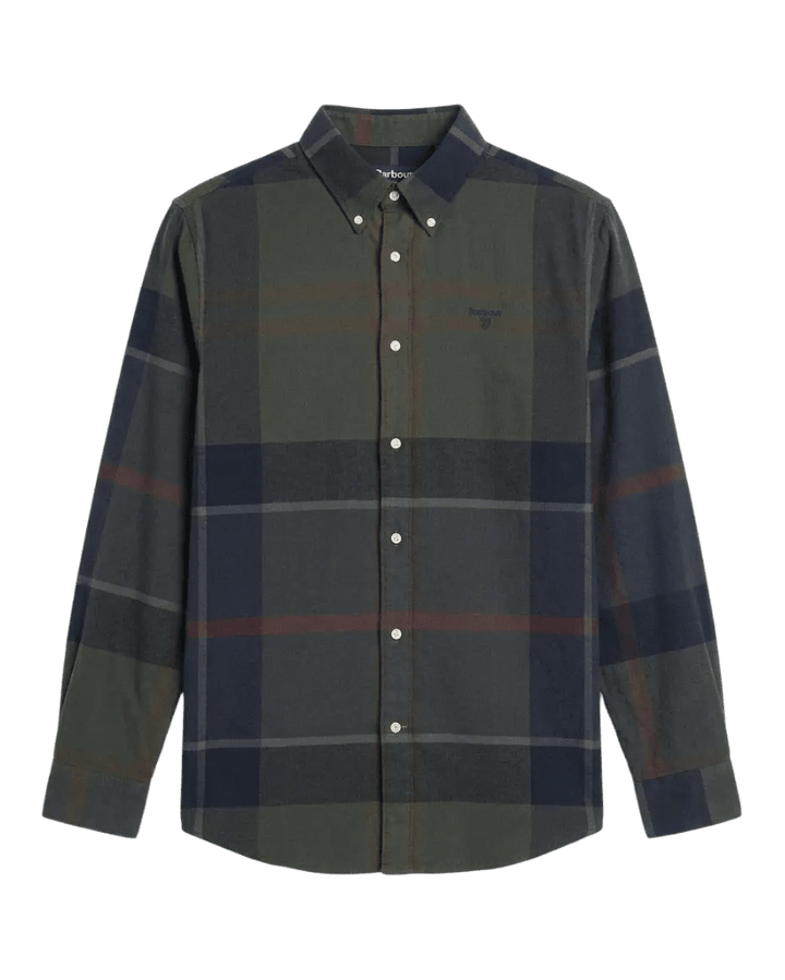 BARBOUR - Chemise Iceloch Ajustée en Coton Brossé à Carreaux Vert Tartan Foncé - Lothaire