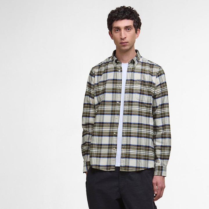 BARBOUR - Chemise Ronan Ajustée en Coton Brossé à Carreaux Écru Chiné - Lothaire