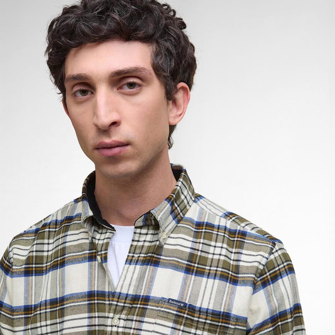 BARBOUR - Chemise Ronan Ajustée en Coton Brossé à Carreaux Écru Chiné - Lothaire