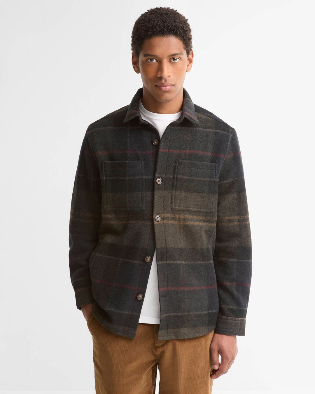 BARBOUR - Surchemise Woodlane en Laine Mélangée à Carreaux Vert Tartan Foncé - Lothaire