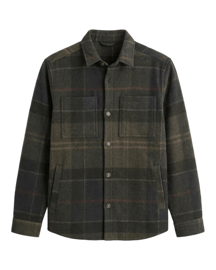 BARBOUR - Surchemise Woodlane en Laine Mélangée à Carreaux Vert Tartan Foncé - Lothaire