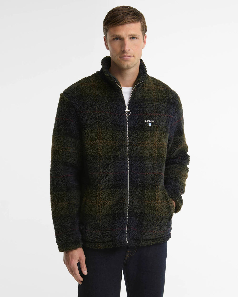 BARBOUR - Veste Polaire Sherpa à Carreaux Vert Tartan Foncé - Lothaire