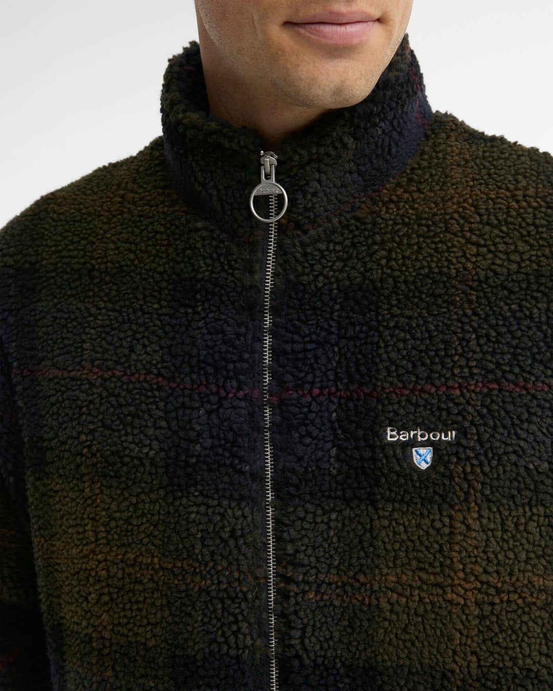BARBOUR - Veste Polaire Sherpa à Carreaux Vert Tartan Foncé - Lothaire