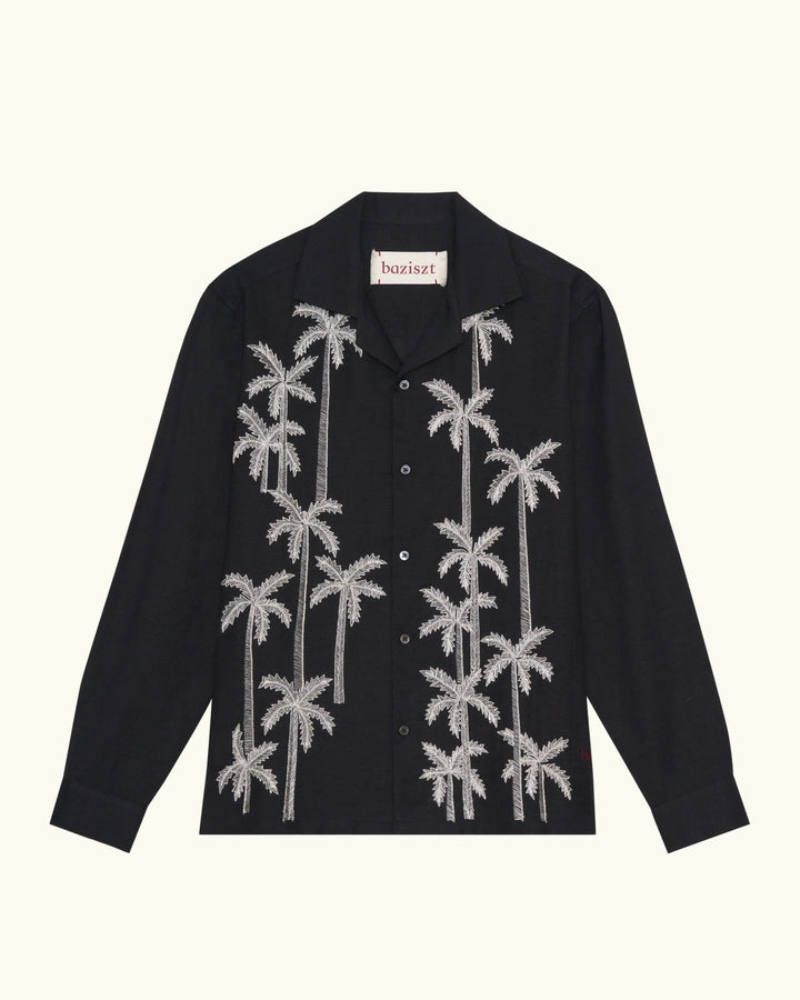BAZISZT - chemise noir broderie argnt palmiers - Lothaire