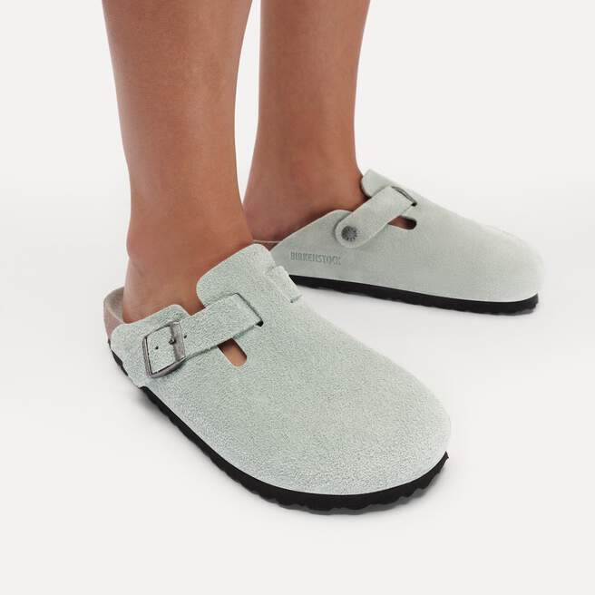 BIRKENSTOCK - Sabots Boston Soft Footbed en Velours Vert Sauge - Lothaire
