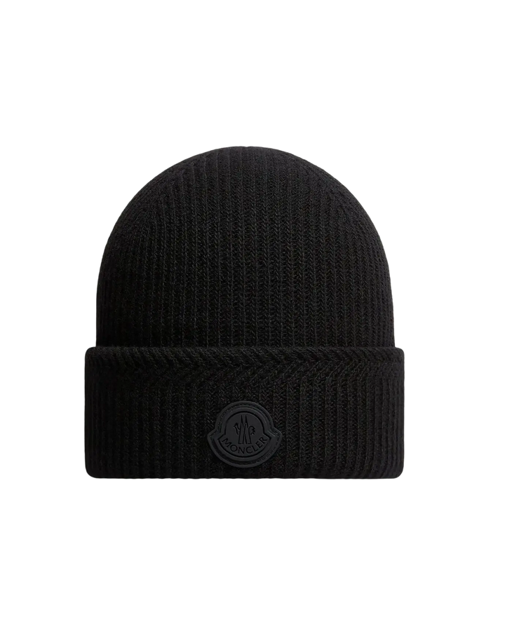 MONCLER – Bonnet en cachemire mélangé à logo Noir