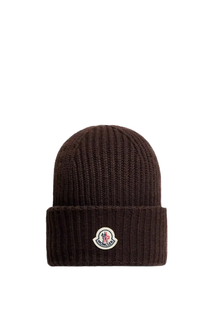 MONCLER - Bonnet en laine vierge et cachemire Marron foncé