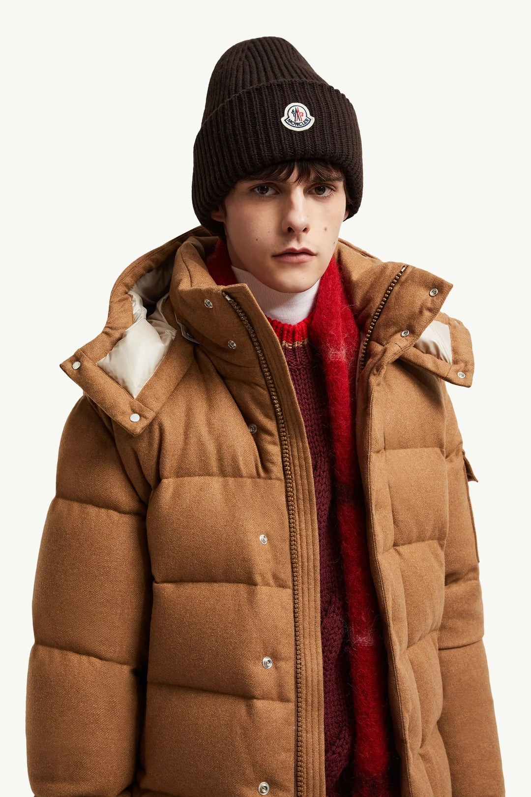 MONCLER - Bonnet en laine vierge et cachemire Marron foncé