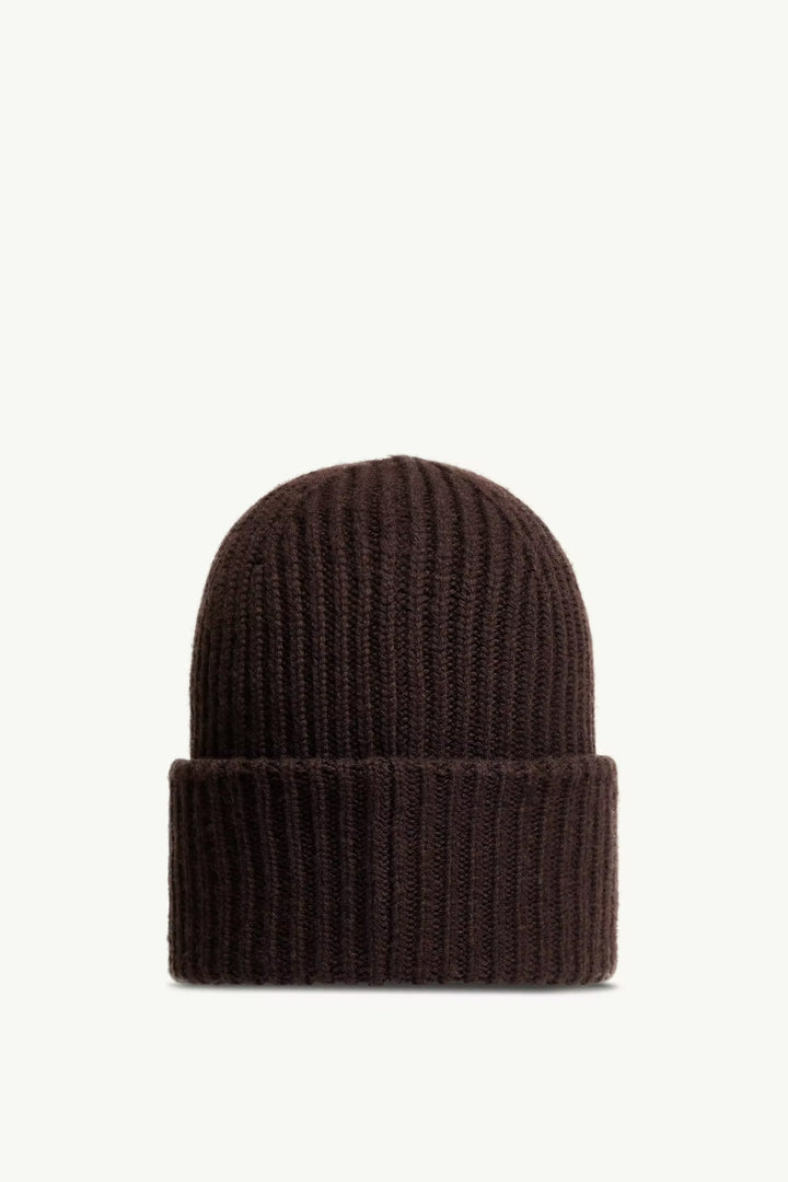 MONCLER - Bonnet en laine vierge et cachemire Marron foncé