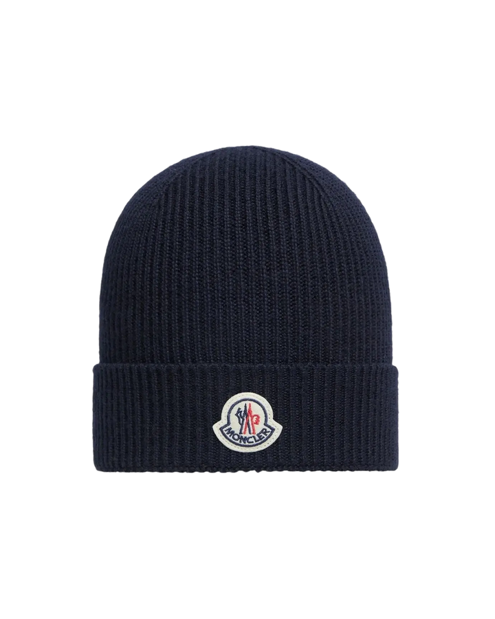 MONCLER - Bonnet en laine vierge Bleu marine