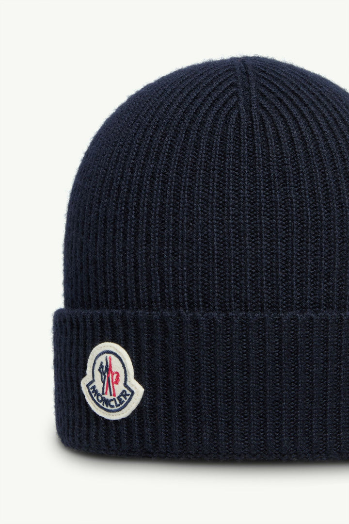 MONCLER - Bonnet en laine vierge Bleu marine