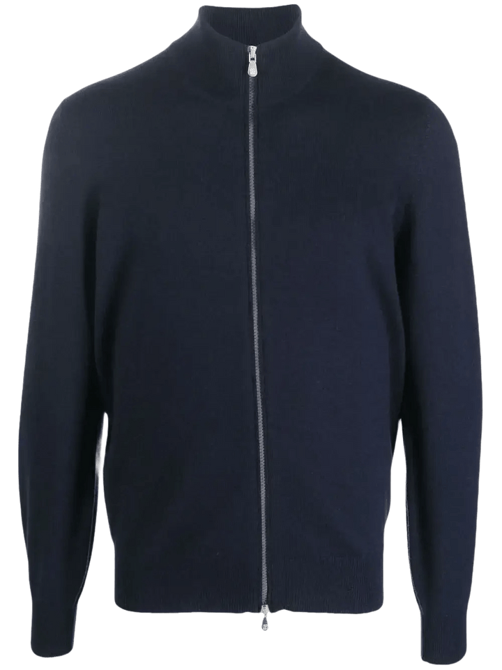 BRUNELLO CUCCINELI - pull zippé en cachemire à col cheminée bleu marine - Lothaire