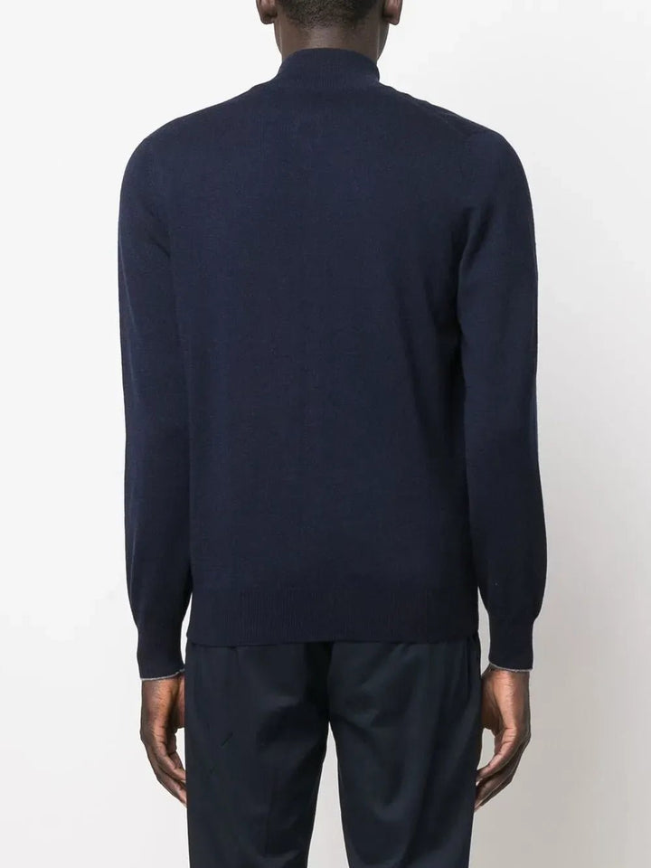 BRUNELLO CUCCINELI - pull zippé en cachemire à col cheminée bleu marine - Lothaire