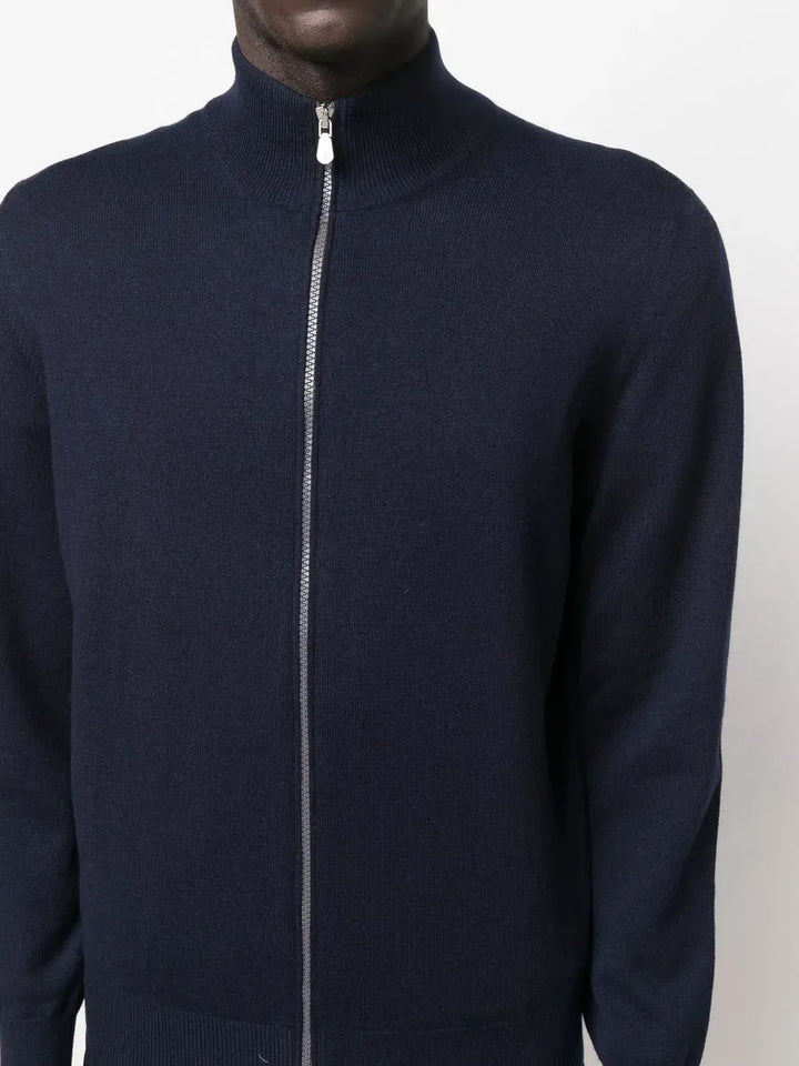 BRUNELLO CUCCINELI - pull zippé en cachemire à col cheminée bleu marine - Lothaire