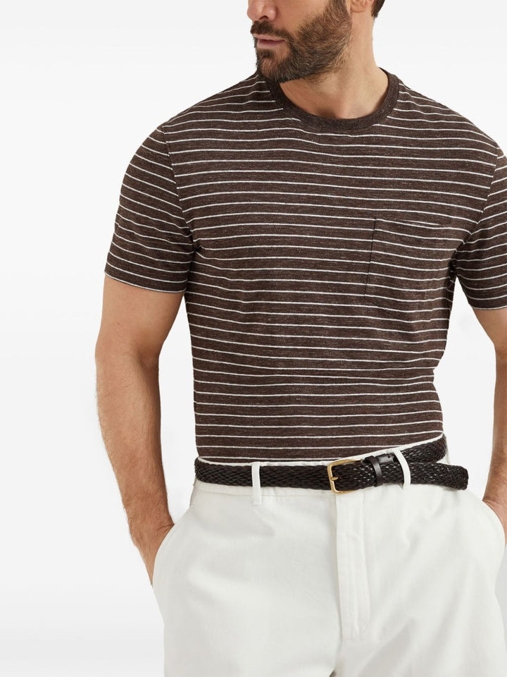 BRUNELLO CUCCINELI - t-shirt à rayures marron/beige - Lothaire