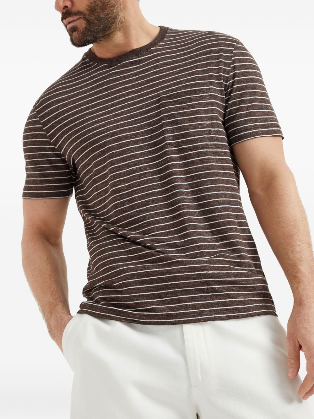 BRUNELLO CUCCINELI - t-shirt à rayures marron/beige - Lothaire