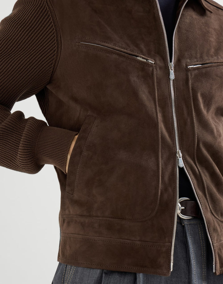 BRUNELLO CUCINELLI - Blouson en daim et maille de coton Expresso - Lothaire