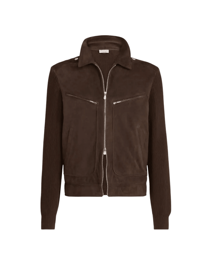 BRUNELLO CUCINELLI - Blouson en daim et maille de coton Expresso - Lothaire