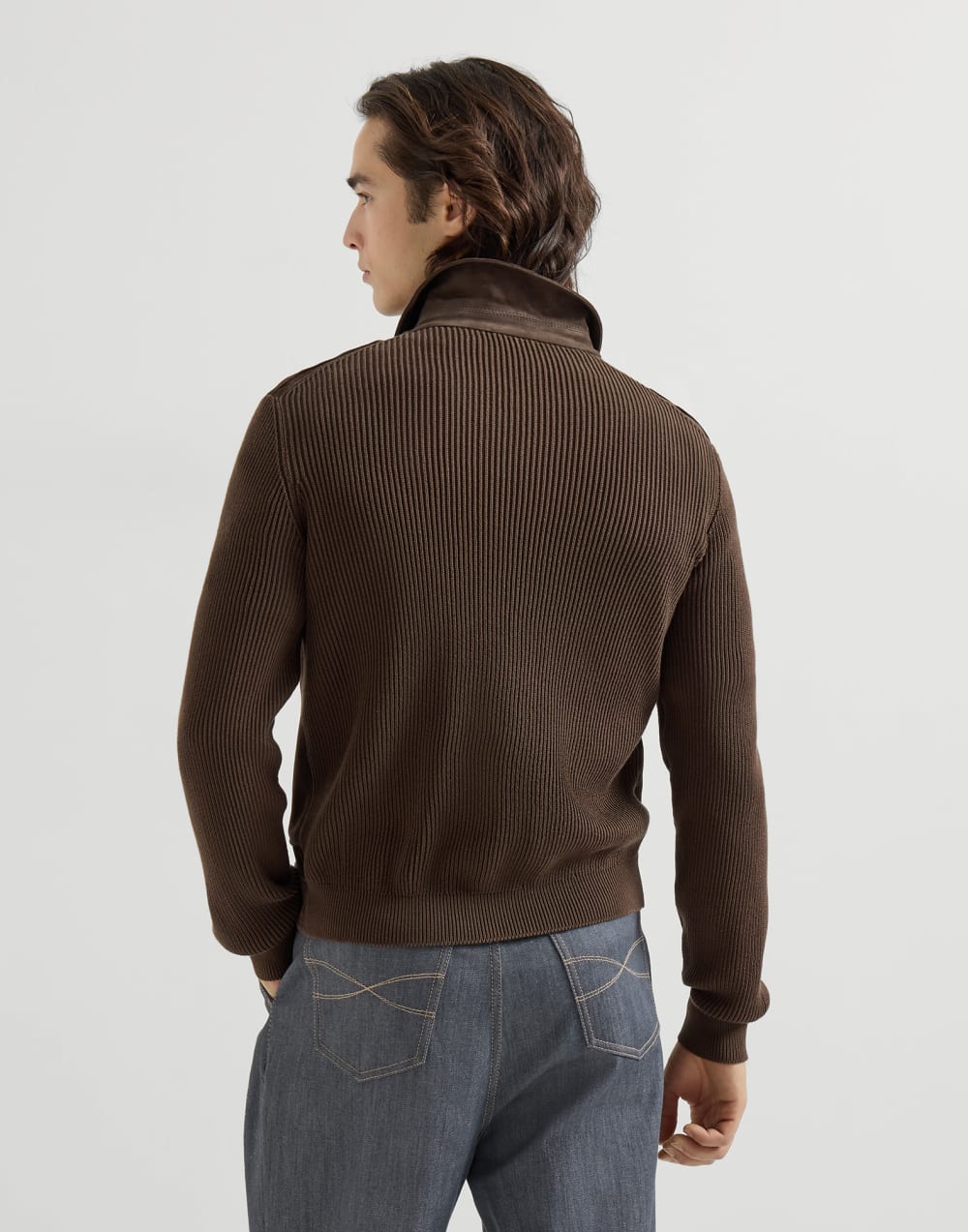 BRUNELLO CUCINELLI - Blouson en daim et maille de coton Expresso - Lothaire