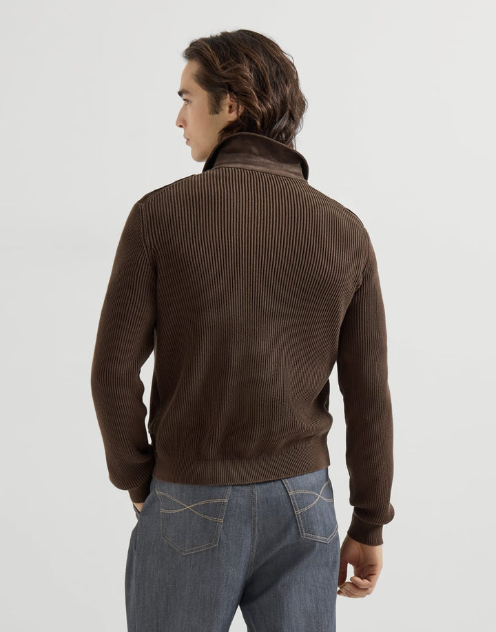 BRUNELLO CUCINELLI - Blouson en daim et maille de coton Expresso - Lothaire
