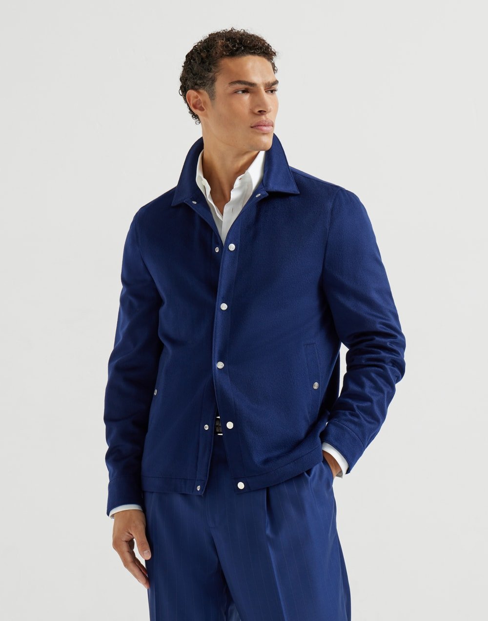 BRUNELLO CUCINELLI - Blouson en flanelle légère de cachemire Bleu royal - Lothaire