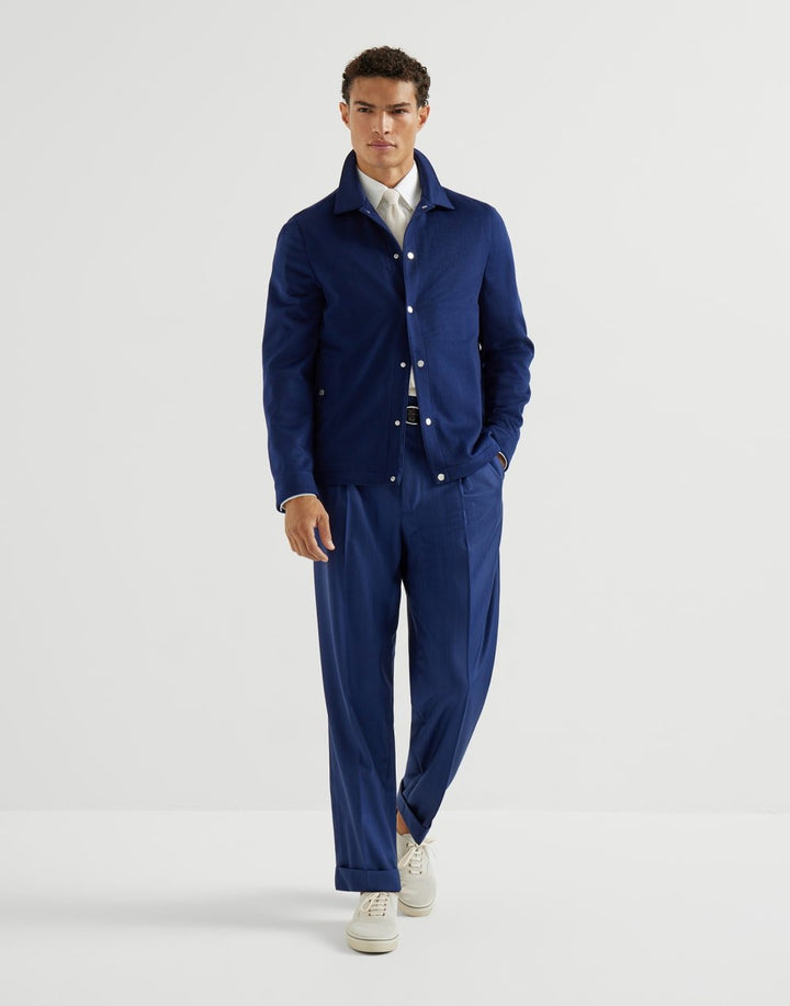 BRUNELLO CUCINELLI - Blouson en flanelle légère de cachemire Bleu royal - Lothaire