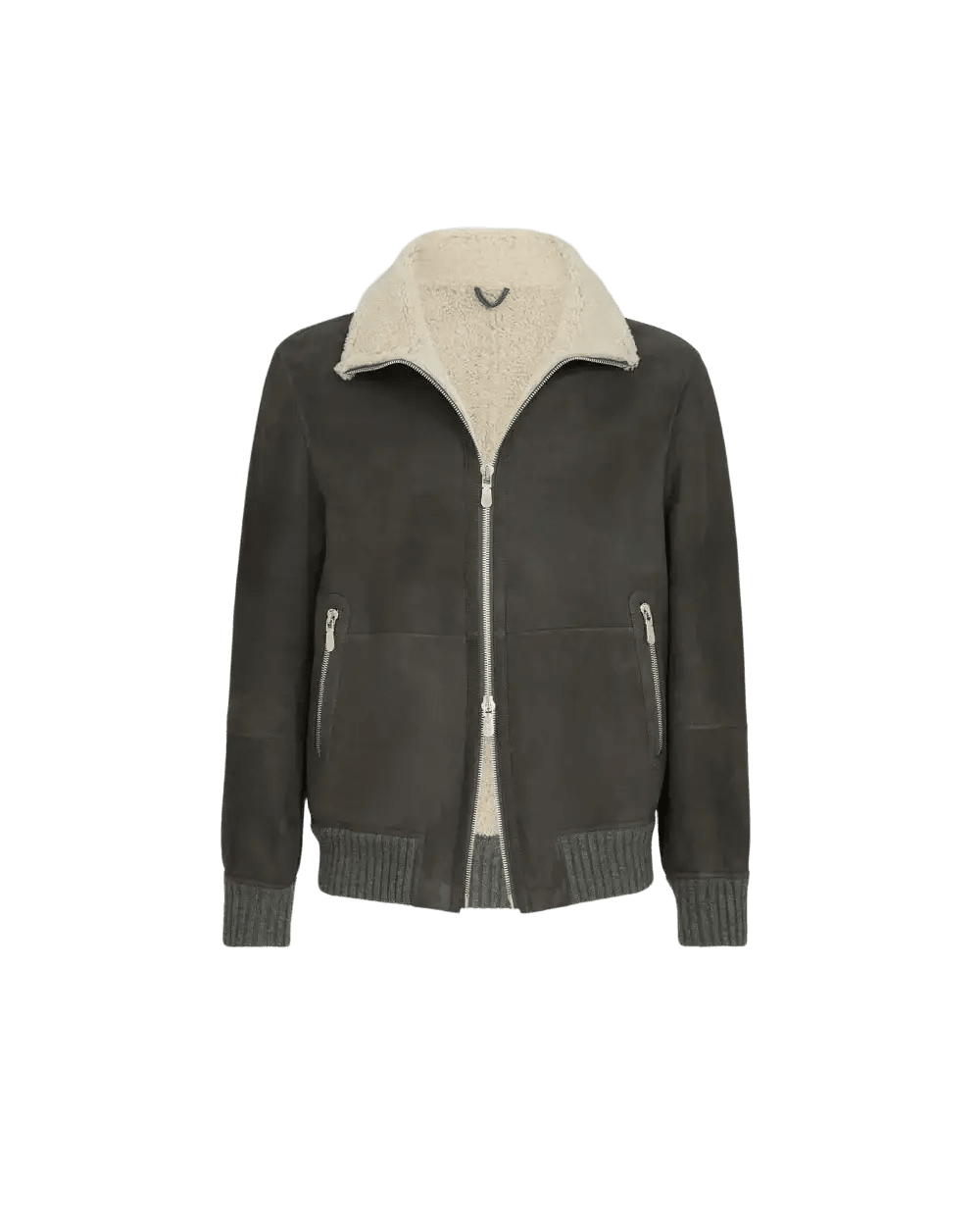 BRUNELLO CUCINELLI - Bomber en peau de mouton Curly suédée Gris - Lothaire