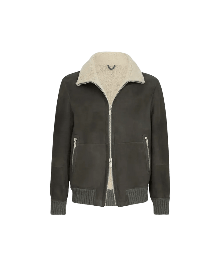 BRUNELLO CUCINELLI - Bomber en peau de mouton Curly suédée Gris - Lothaire