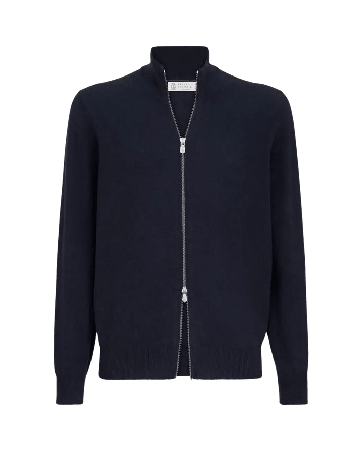 BRUNELLO CUCINELLI - Cardigan Col Montant en Cachemire Bleu Marine - Lothaire
