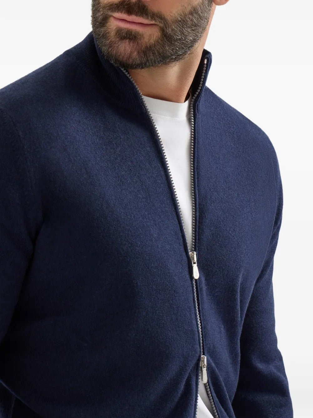 BRUNELLO CUCINELLI - Cardigan Col Montant en Cachemire Bleu Marine - Lothaire