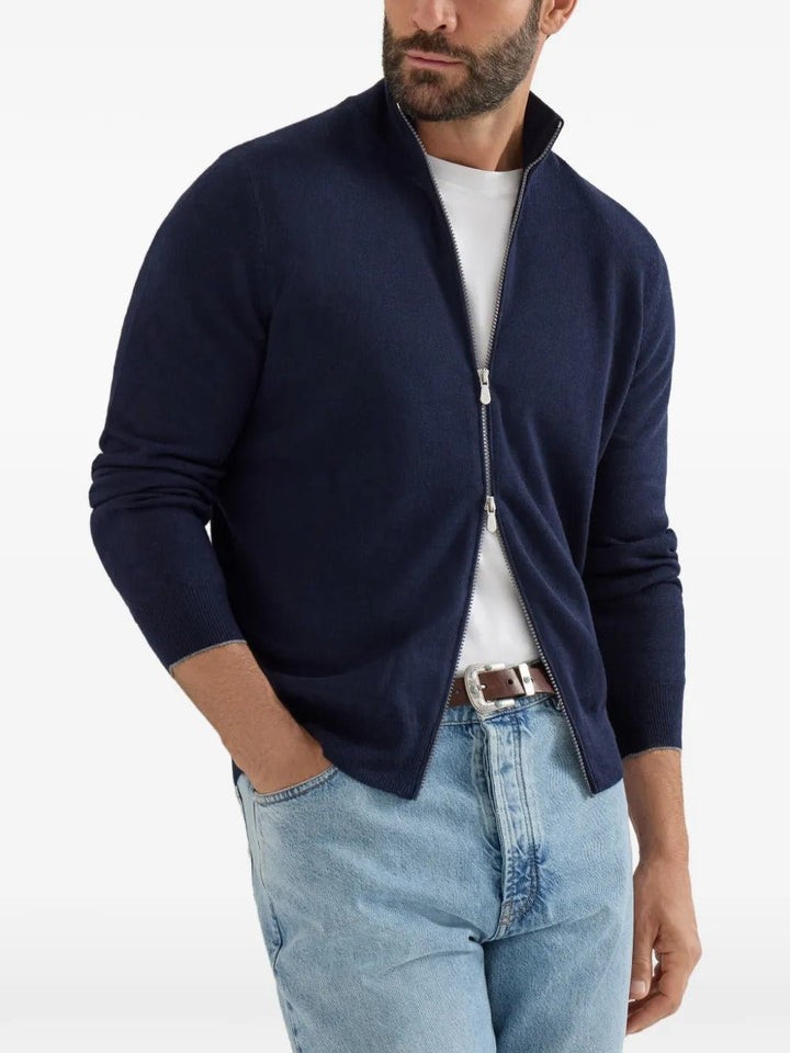 BRUNELLO CUCINELLI - Cardigan Col Montant en Cachemire Bleu Marine - Lothaire