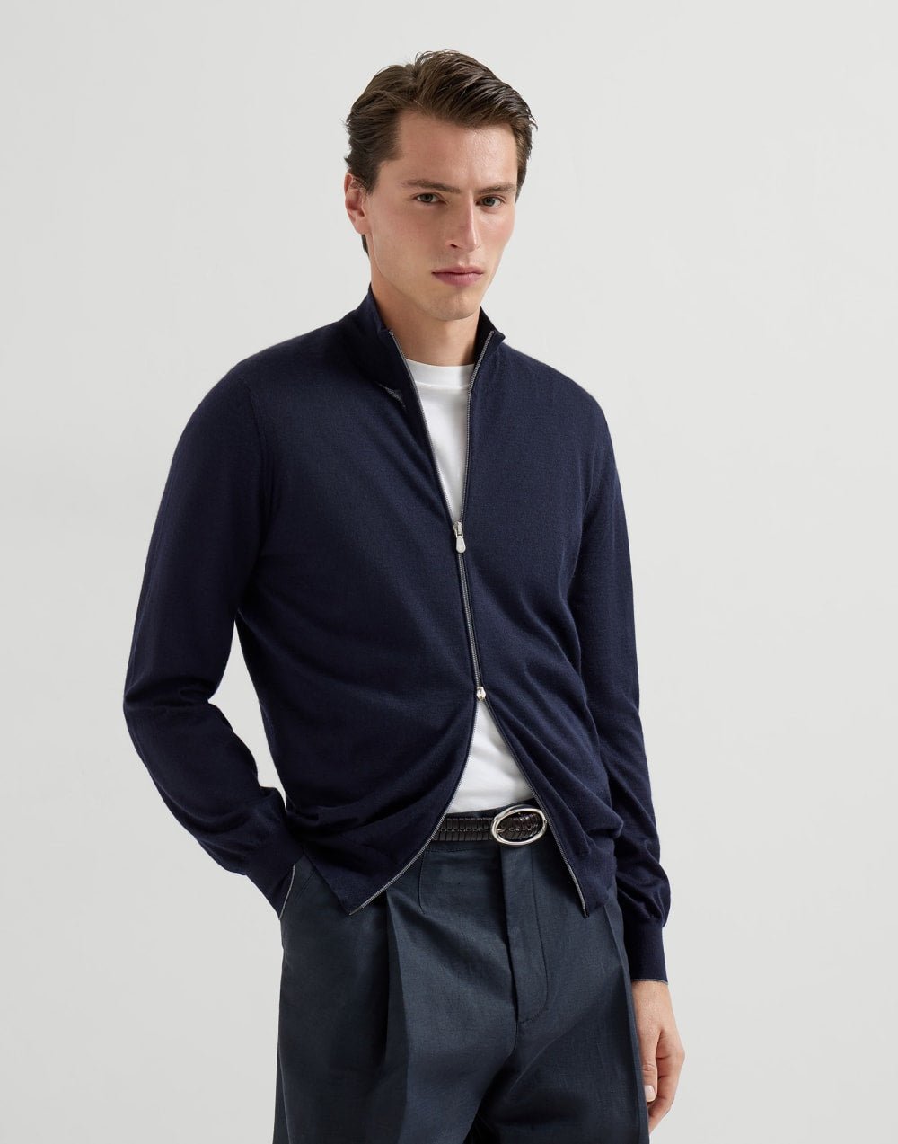 BRUNELLO CUCINELLI - Cardigan léger en cachemire et soie à zip Bleu marine - Lothaire