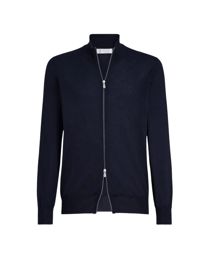 BRUNELLO CUCINELLI - Cardigan léger en cachemire et soie à zip Bleu marine - Lothaire