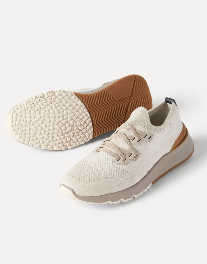 BRUNELLO CUCINELLI - Chaussures de running en maille de coton et veau semi - brillant Beige clair - Lothaire