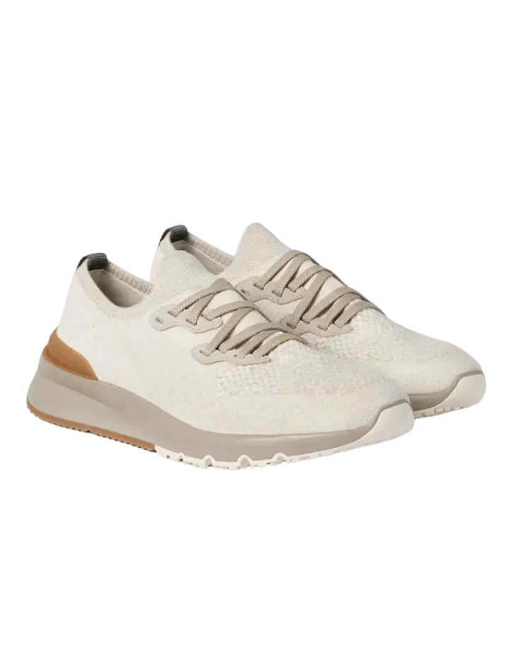 BRUNELLO CUCINELLI - Chaussures de running en maille de coton et veau semi - brillant Beige clair - Lothaire