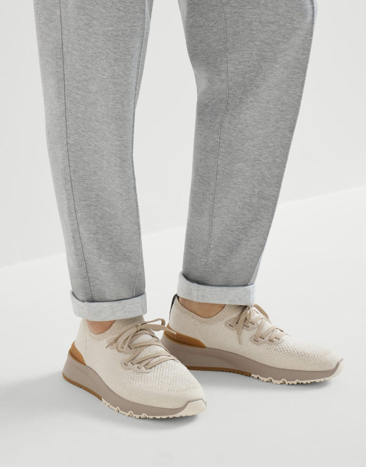 BRUNELLO CUCINELLI - Chaussures de running en maille de coton et veau semi - brillant Beige clair - Lothaire