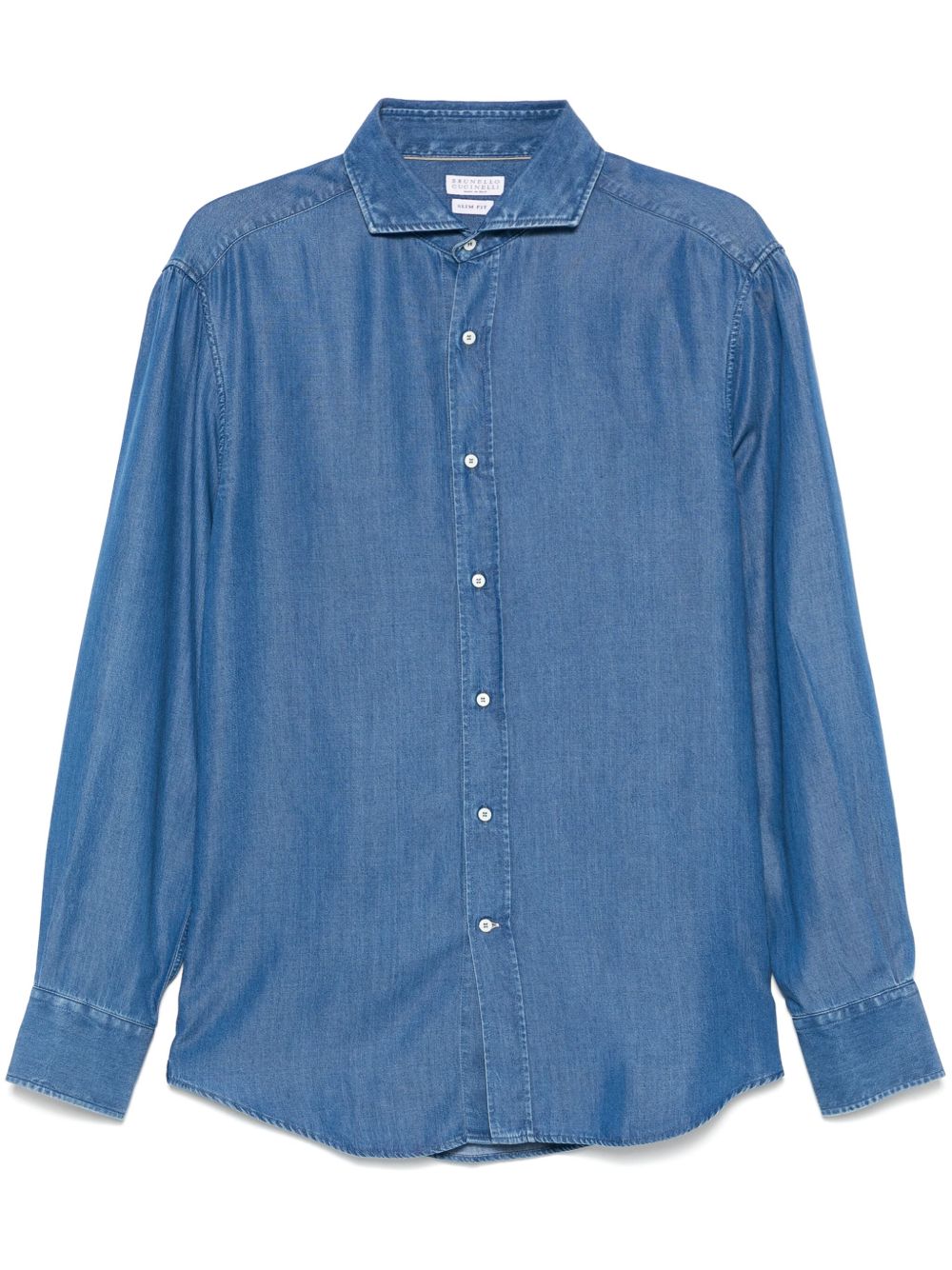 BRUNELLO CUCINELLI - chemise à col italien en denim bleu - Lothaire