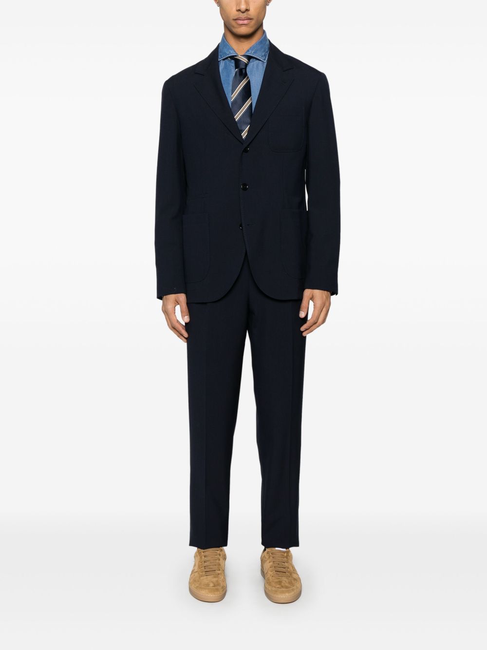 BRUNELLO CUCINELLI - chemise à col italien en denim bleu - Lothaire