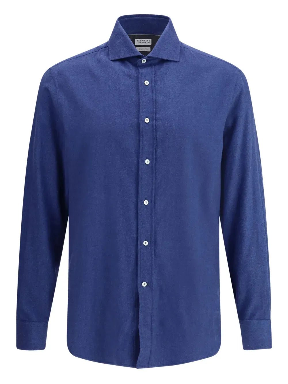 BRUNELLO CUCINELLI - Chemise coupe slim en flanelle de coton extensible motif chevrons à col français bleu - Lothaire