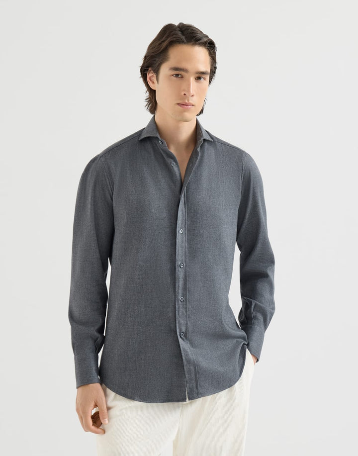 BRUNELLO CUCINELLI - Chemise en Flanelle Gris Foncé - Lothaire