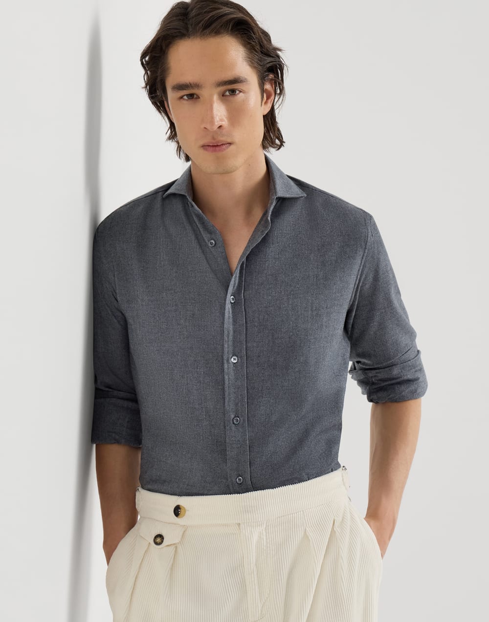 BRUNELLO CUCINELLI - Chemise en Flanelle Gris Foncé - Lothaire