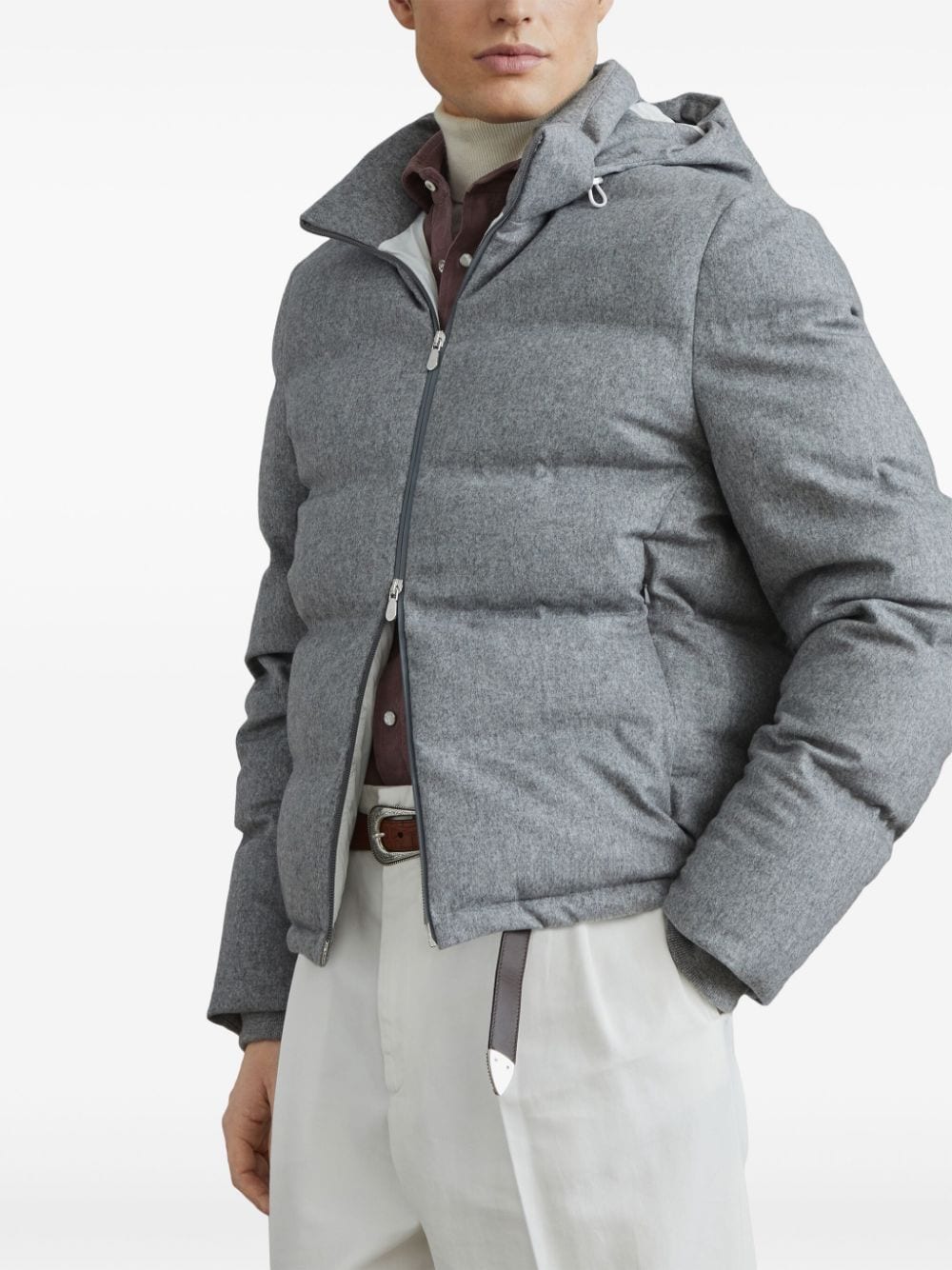 Brunello Cucinelli Doudoune à capuche mq4631826 cdh81 light grey - Lothaire