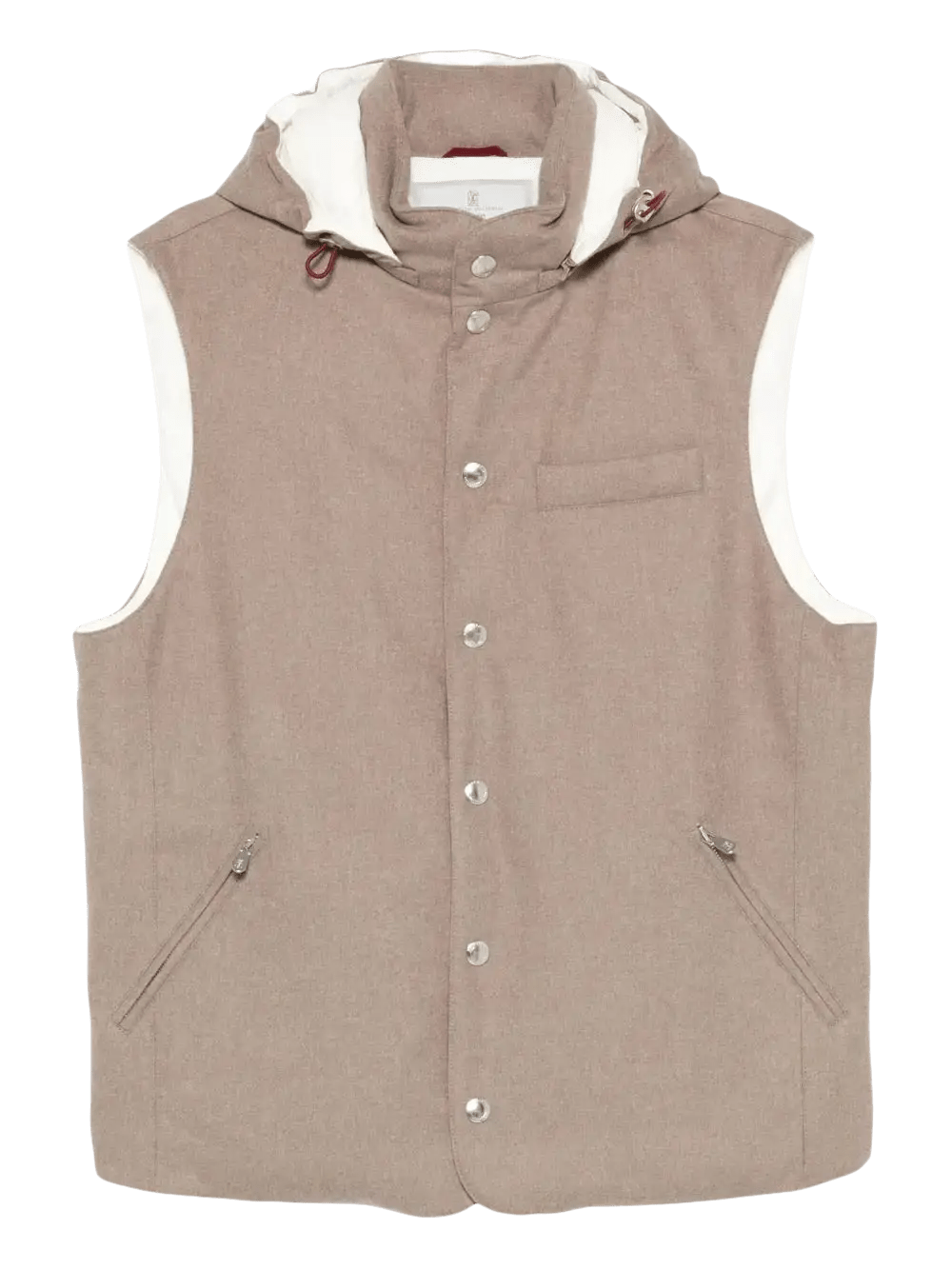 BRUNELLO CUCINELLI - Doudoune sans manches en flanelle de laine membranée à capuche détachable BEIGE - Lothaire