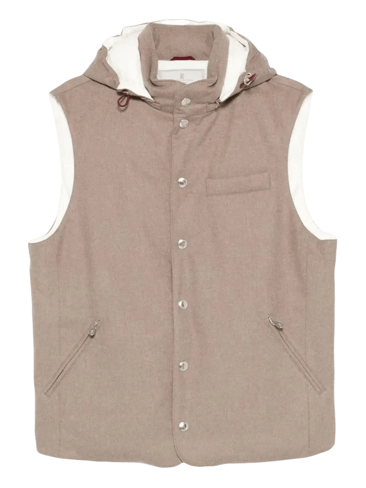 BRUNELLO CUCINELLI - Doudoune sans manches en flanelle de laine membranée à capuche détachable BEIGE - Lothaire