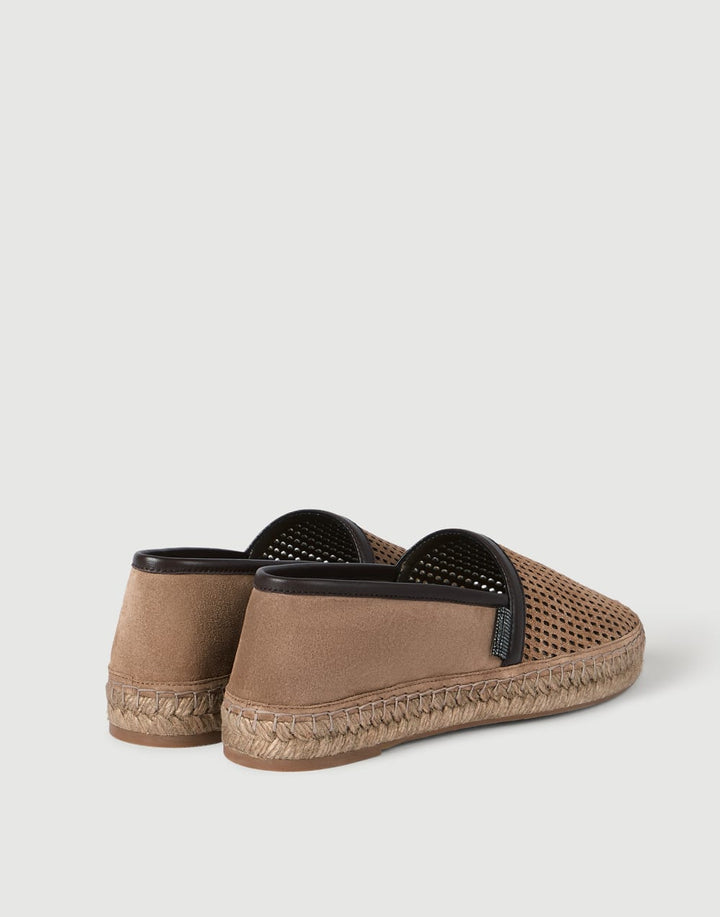 BRUNELLO CUCINELLI - Espadrilles en cuir Sparkling Net et daim avec patte brillante Marron - Lothaire