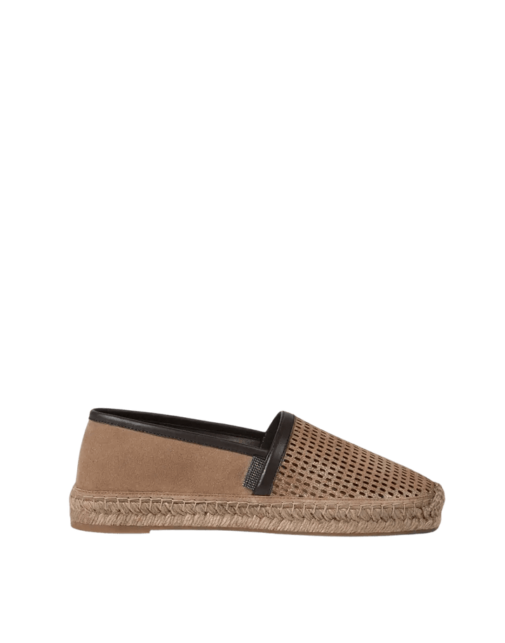 BRUNELLO CUCINELLI - Espadrilles en cuir Sparkling Net et daim avec patte brillante Marron - Lothaire