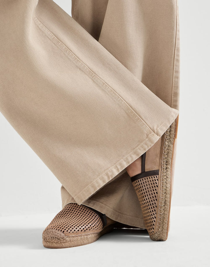 BRUNELLO CUCINELLI - Espadrilles en cuir Sparkling Net et daim avec patte brillante Marron - Lothaire