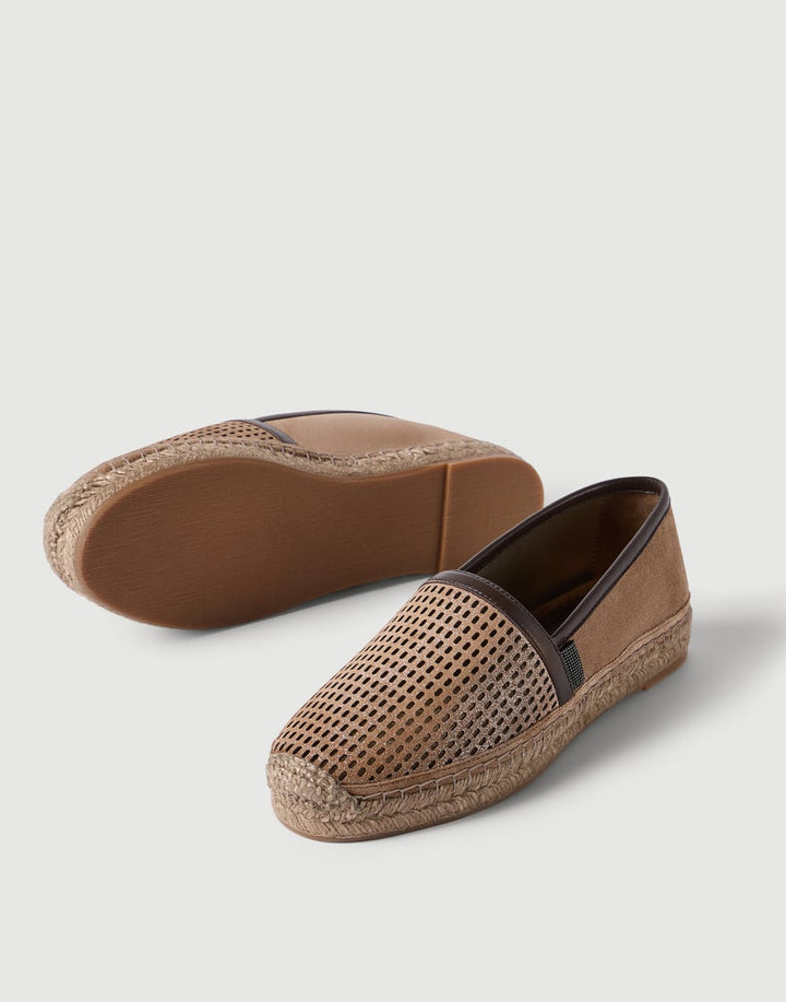BRUNELLO CUCINELLI - Espadrilles en cuir Sparkling Net et daim avec patte brillante Marron - Lothaire